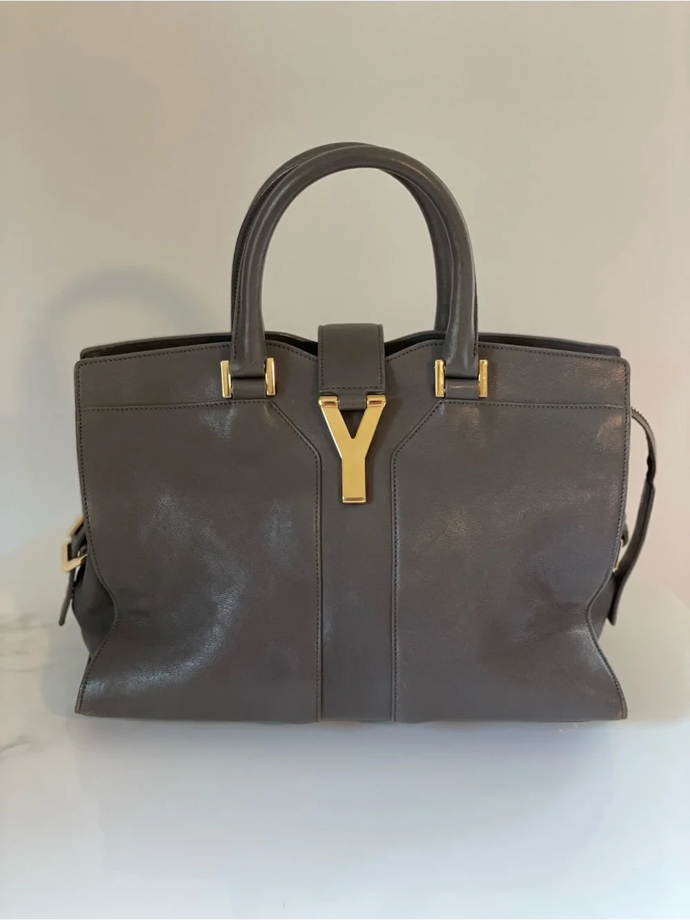 Yves Saint Laurent Grey Calfskin Leather Small Cabas